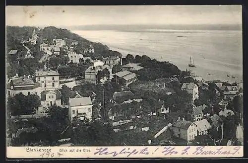 AK Hamburg-Blankenese, Teilansicht mit Hotel J. W. Kröger und Blick auf die Elbe