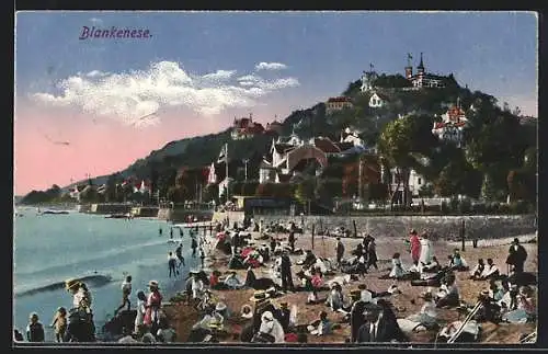 AK Hamburg-Blankenese, Strandpartie mit Süllberg