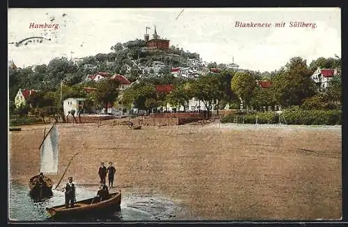 AK Hamburg-Blankenese, Stadtansicht mit Süllberg und Fischerbooten