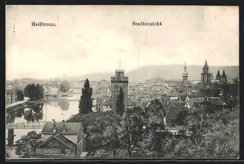 AK Heilbronn, Stadtansicht mit Turm und Kirche