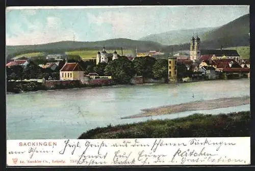 AK Bad Säckingen, Ortsansicht mit Rhein