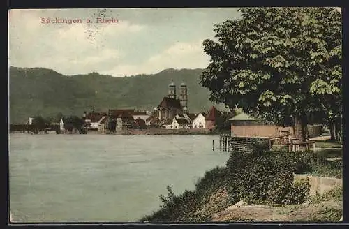 AK Bad Säckingen, Totalansicht mit Kirche