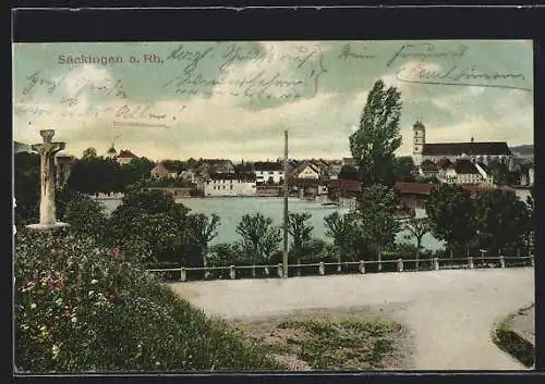 AK Säckingen a. Rh., Teilansicht mit Kirche