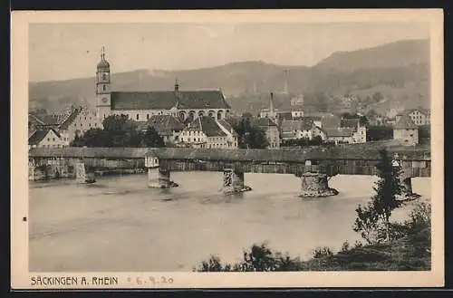 AK Säckingen a. Rhein, Teilansicht mit Kirche und Brücke