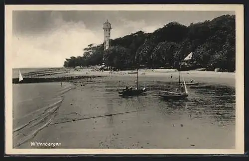 AK Hamburg-Wittenbergen, Leuchtturm am Strand