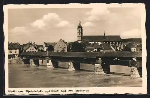 AK Säckingen, Rheinbrücke mit Blick auf Münster