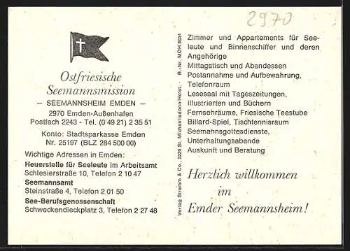 AK Emden / Ostfr., Seemannsheim der Ostfriesischen Seemannsmission