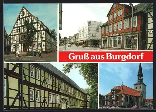 AK Burgdorf /Hann., City-Kaufhaus, Geschäft Scheele und Fachwerkhäuser