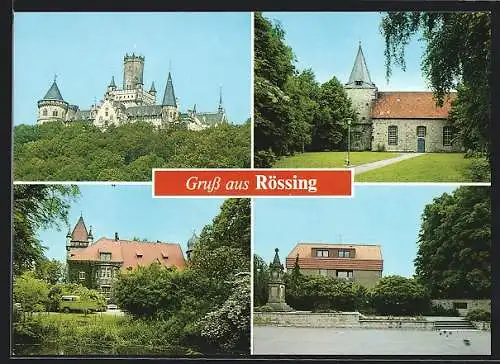 AK Rössing, Blick nach dem Schloss, Blick nach den Kirchen, Denkmal
