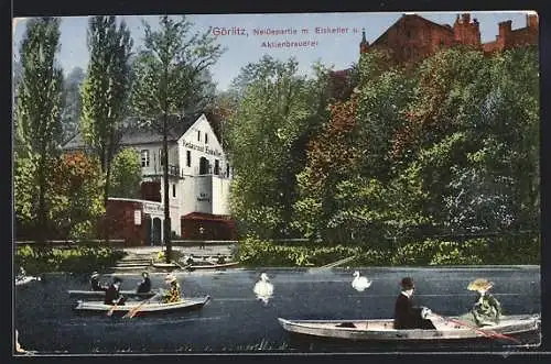 AK Görlitz, Neisspartie mit Gasthaus zum Eiskeller und Aktienbrauerei