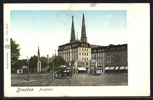 Goldfenster-AK Dresden, Blick auf den Postplatz