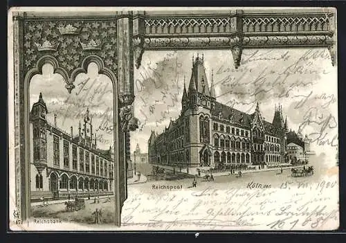 Lithographie Köln, Reichsbank mit Reichspost