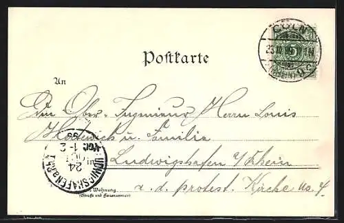 Lithographie Köln, Der Dom, der Gürzenich, Gürzenich-Saal, Ulrepforte