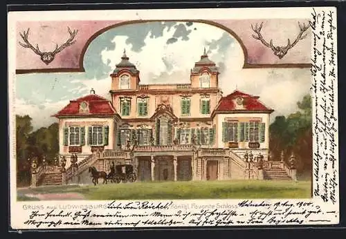 Lithographie Ludwigsburg / W., Königl. Favorite Schloss