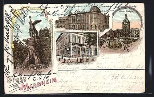 Lithographie Mannheim, Waarenhaus S. Wronker & Co., Obere Realschule