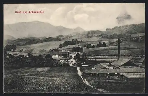 AK Achenmühle, Ortsansicht mit Fabrikgebäude