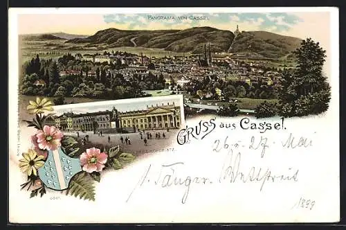 Lithographie Kassel-Wilhelmshöhe, Panorama, Friedrichsplatz