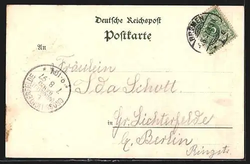 Lithographie Bremen, Rathaus, Roland, Dom