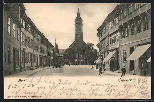 AK Einbeck, Strassenpartie am Markt mit Blick zur KIrche