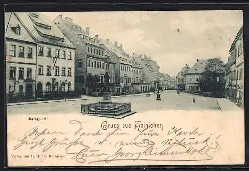 AK Hainichen / Sa., Marktplatz mit Denkmal