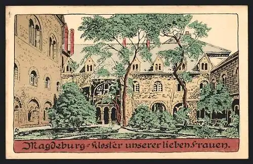 Steindruck-AK Magdeburg, Kloster unserer lieben Frauen