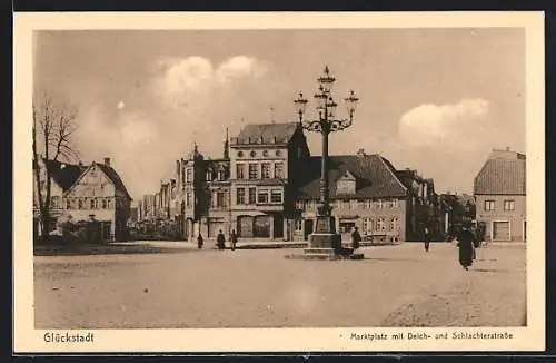 AK Glückstadt, Marktplatz mit Deich- und Schlachterstrasse