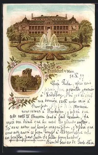 Lithographie Frankfurt-Nordend, Palmengarten und Hessendenkmal
