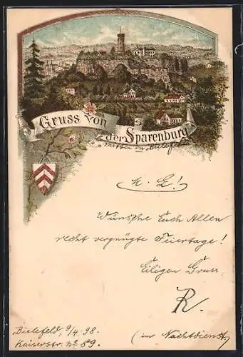 Lithographie Sparenburg, Blick auf die Burg