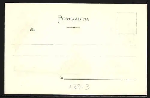 Passepartout-Lithographie Stuttgart, Eberhardsgruppe und Kaiser Wilhelm Denkmal, Fächer und Blumen