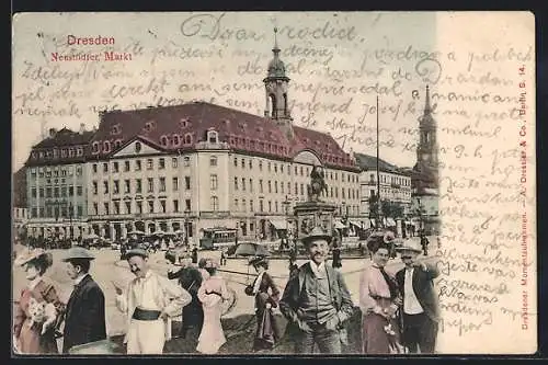 AK Dresden-Neustadt, Denkmal auf dem Neustädter Markt
