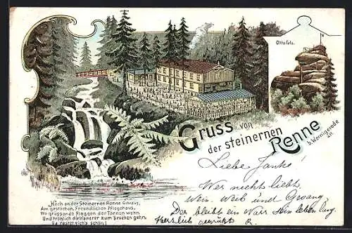 Lithographie Hasserode, Gasthaus steinerne Renne, Ottofels