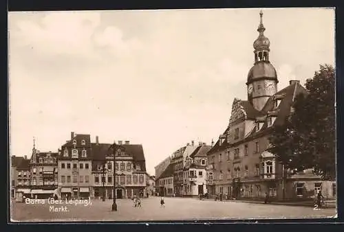 AK Borna / Leipzig, Partie am Markt mit Rathaus