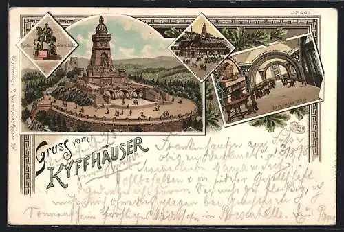 Lithographie Kyffhäuser, Kaiser-Wilhelm-Denkmal, Barbarossa-Saal