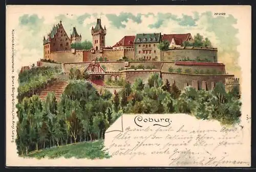 Lithographie Coburg, Ansicht der Burg