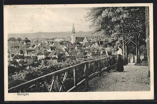 AK Saulgau, Blick auf Ort und Kirche