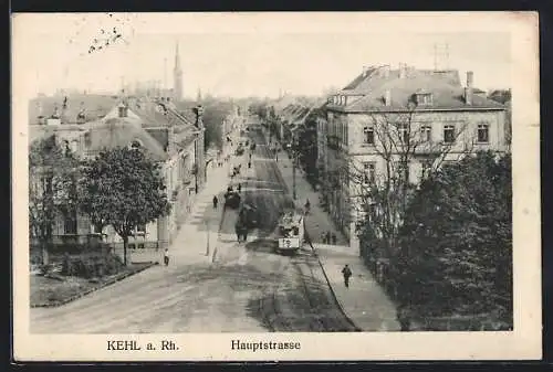 AK Kehl a. Rh., Strassenbahn in der Hauptstrasse