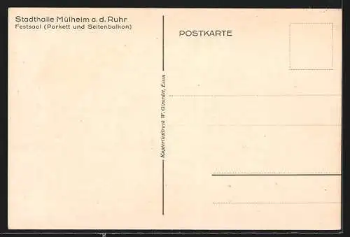 AK Mülheim / Ruhr, Stadthalle, Festsaal, Parkett und Seitenbalkon