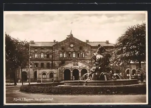 AK Fürth i. Bayern, Hauptbahnhof mit Brunnen