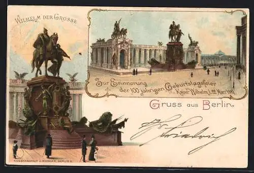 Lithographie Berlin, Am Denkmal Wilhelm der Grosse