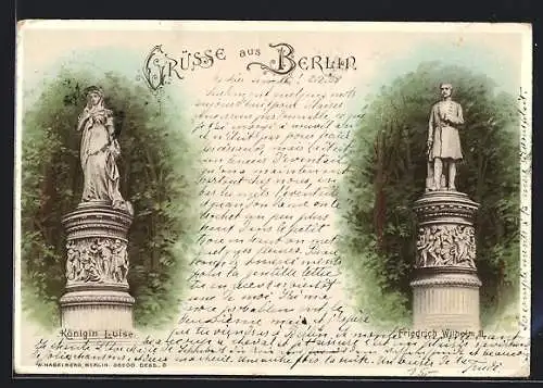 Lithographie Berlin-Tiergarten, Königin Luise und Friedrich Wilhelm III. Denkmäler