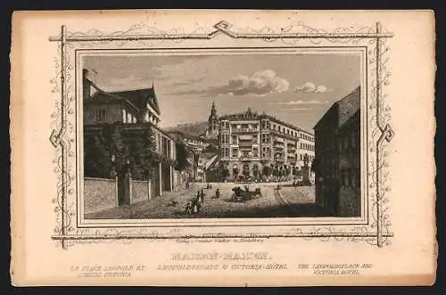 Lithographie Baden-Baden, Leopoldsplatz u. Victoria-Hotel