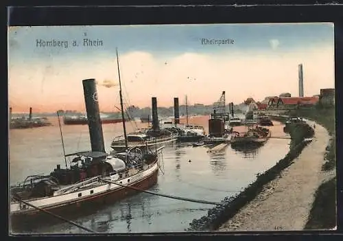 AK Homberg a. Rhein, Rheinpartie mit Dampfschiffen