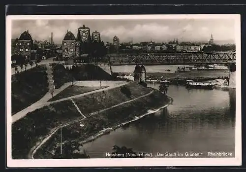 AK Homberg /Niederrhein, Uferpartie mit Rheinbrücke