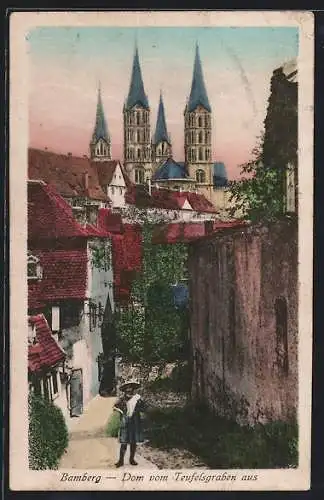 AK Bamberg, Dom vom Teufelsgraben aus
