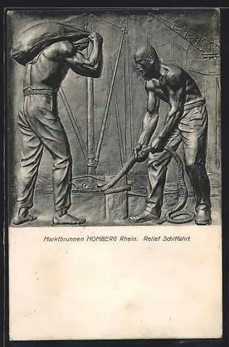AK Homberg /Rh., Marktbrunnen, Relief Schiffahrt