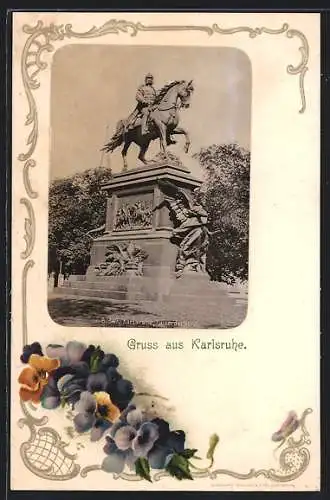 Passepartout-Lithographie Karlsruhe, Kaiserdenkmal, Stiefmütterchen