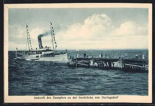 AK Heringsdorf / Seebad, Ankunft des Dampfers an der Seebrücke
