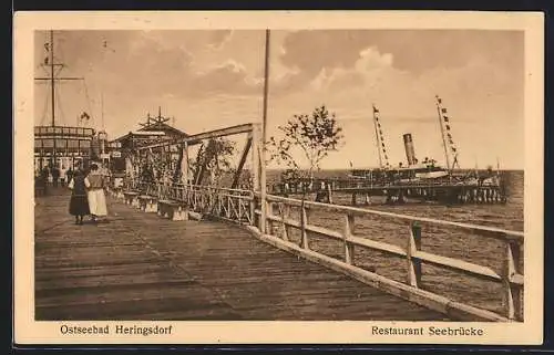 AK Heringsdorf / Seebad, Restaurant Seebrücke und Dampfer