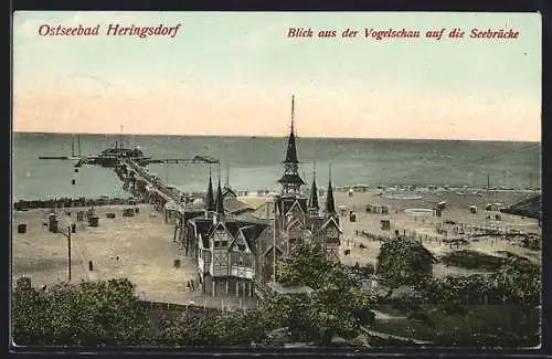 AK Heringsdorf / Seebad, Blick aus der Vogelschau auf die Seebrücke