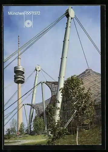 AK München, Olympia 1972, Sporthalle im Olympiapark und Olympiaturm